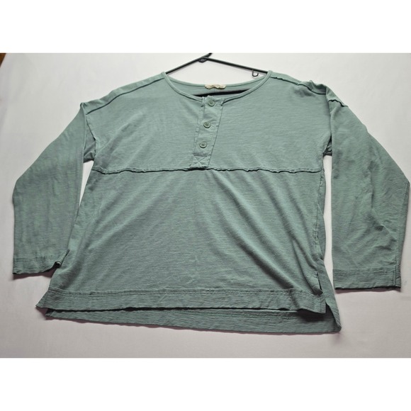 new in Tops - New In Womens Sage Green Slub Knit Henley Long Sleeve Raw Seam Top Size M